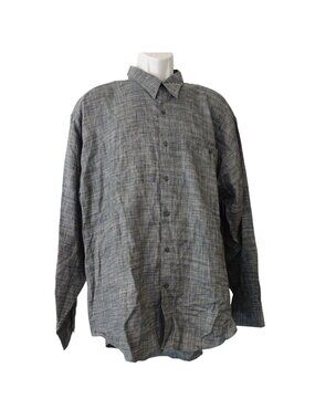 Vintage 90s Axis Tan Green Plaid Button Up Long Sleeve Linen Shirt Men Size XL